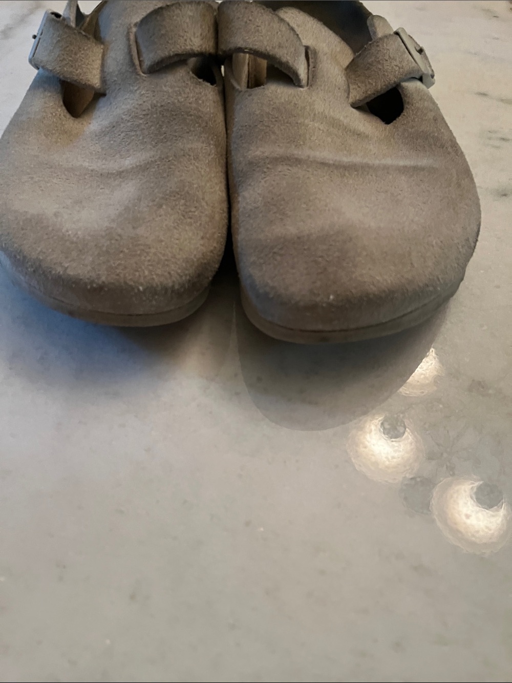 Birkenstock Suede Clogs in Taupe Gray - Picture 3 of 6